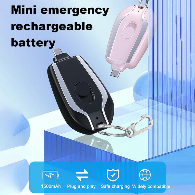 Mini Power Emergency Pod Keychain Charger With Type-C Ultra- 1500mAh Compact Mini Battery Pack Fast Charging Backup Power Bank - SANTARELLA