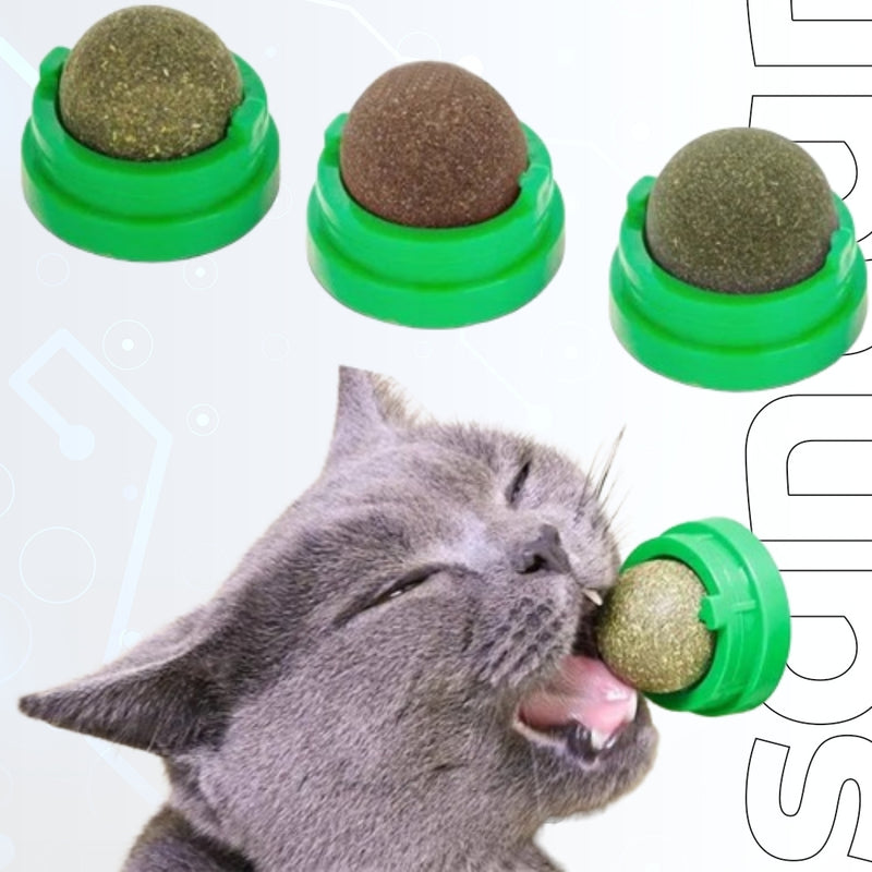 Cat Wall Stick-On Ball Toy with Catnip - Promotes Digestion, Healthy Snack