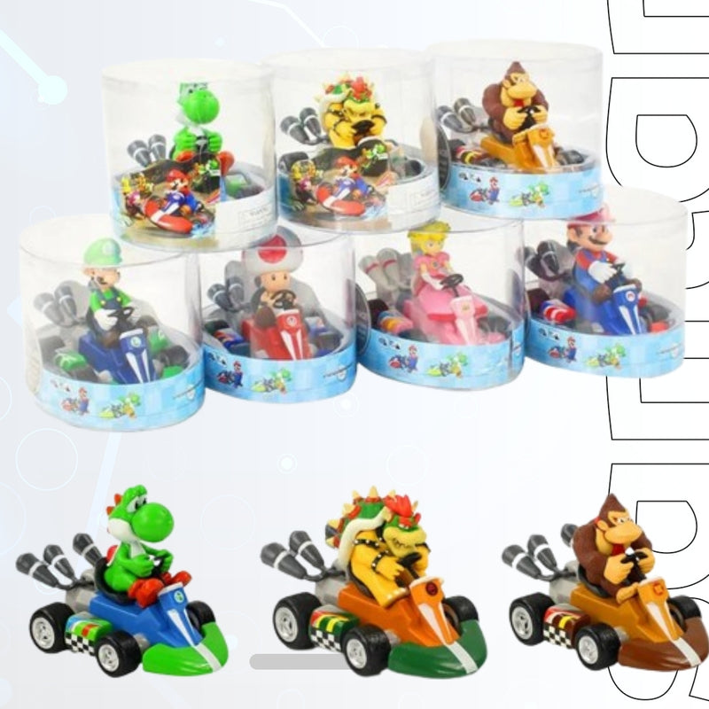 Mario Pull Back Car Toys - Green Yoshi, Donkey Kong, Bowser, Luigi, Toad, Princess Peach Figures for Kids