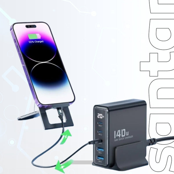 Toocki 140W GaN USB Charger - 5-in-1 Desktop Fast Charge with LED Display, USB Type-C for iPhone, Xiaomi, Smartphones, and Laptops