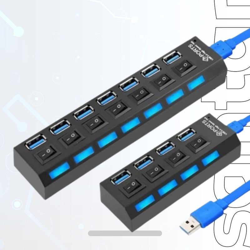 7-Port USB Hub Adapter with LED Lamp Switch