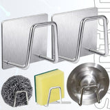 Stainless Steel Kitchen Sink Sponge Holder - Self-Adhesive Wall Hooks, Waterproof Drain Drying Rack, and Rag Organizer