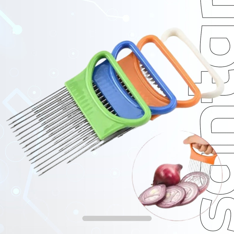 Effortlessly Slice Onions with this Colorful Stainless Steel Onion Slicer and Potato Chip Holder