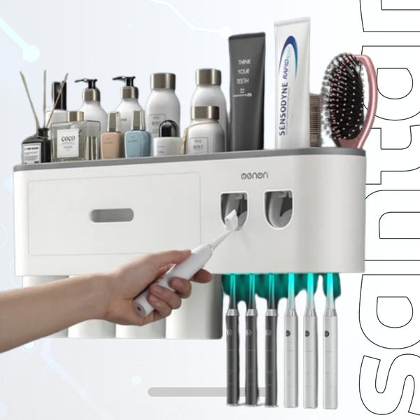 Magnetic Wall-Mounted Toothbrush Holder with Automatic Toothpaste Squeezer