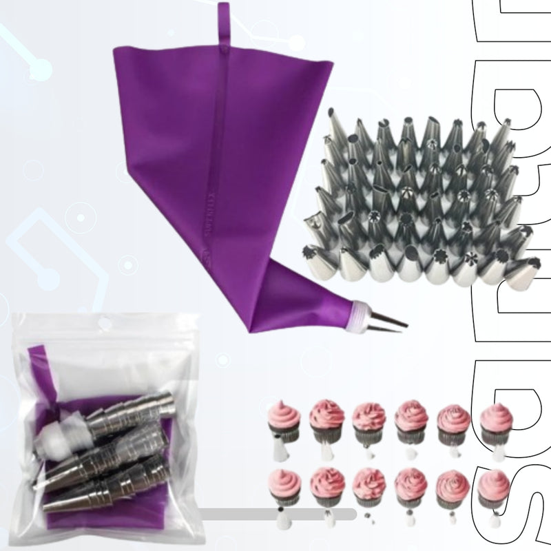 Silicone Pastry Bags - Purple with Stainless Nozzle