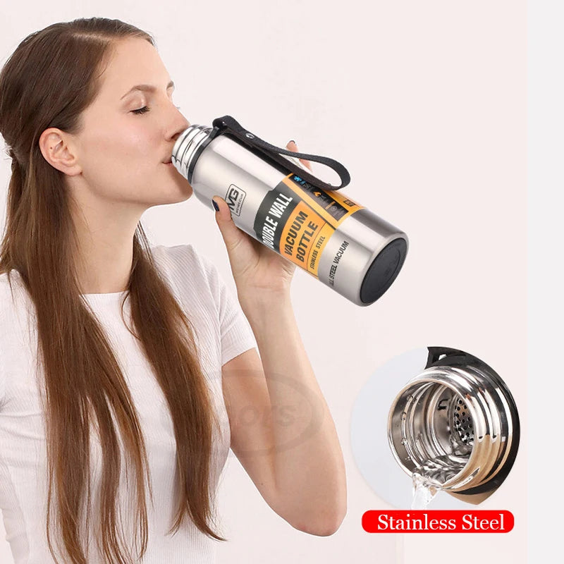 Large Capacity Stainless Steel Thermos - Portable Vacuum Flask with Rope