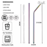 Rainbow Metal Straws Set - Reusable Stainless Steel Drinking Straws with Cleaner Brush