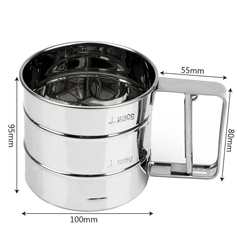 Stainless Steel Flour Sifter - Baking Icing Sugar Shaker Mesh Sieve Cup for Pastry Bakeware