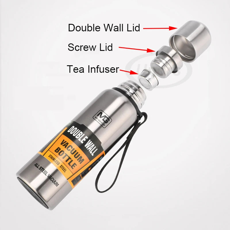 Large Capacity Stainless Steel Thermos - Portable Vacuum Flask with Rope