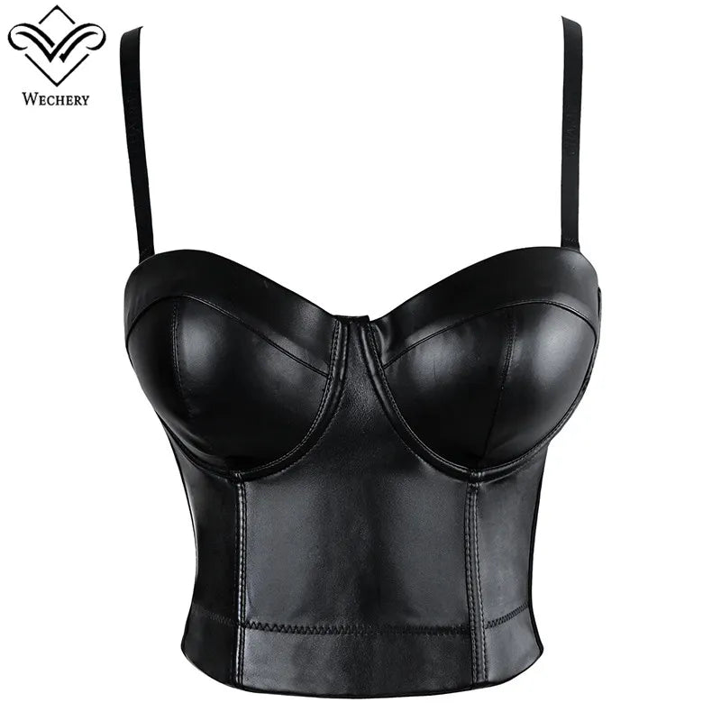 Wechery Women's Leather Corset Sexy Gothic Bra