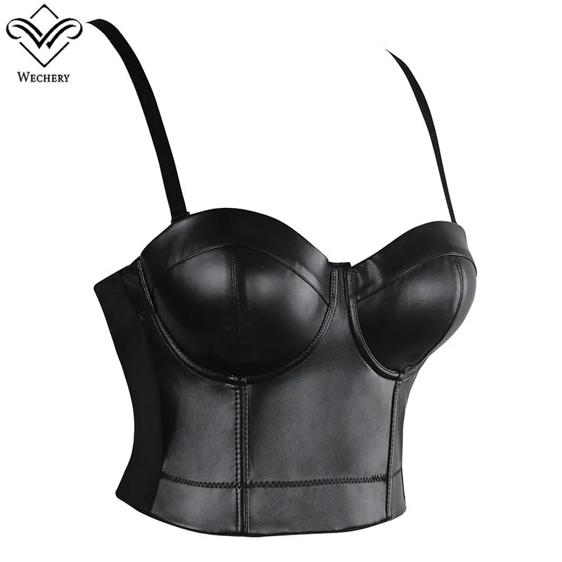 Wechery Women's Leather Corset Sexy Gothic Bra