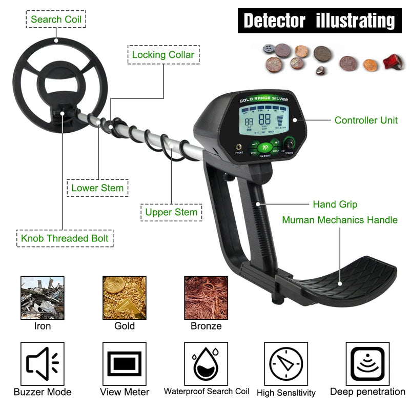 High Accuracy MD-4090 Professional Underground Metal Detector with LCD Display and Memory Function