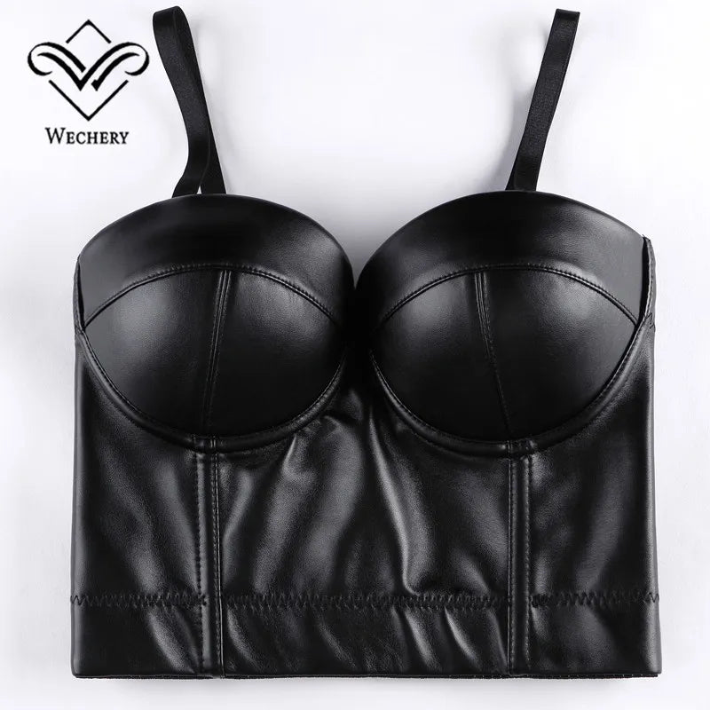 Wechery Women's Leather Corset Sexy Gothic Bra