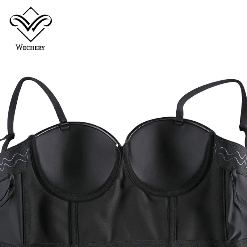 Wechery Women's Leather Corset Sexy Gothic Bra