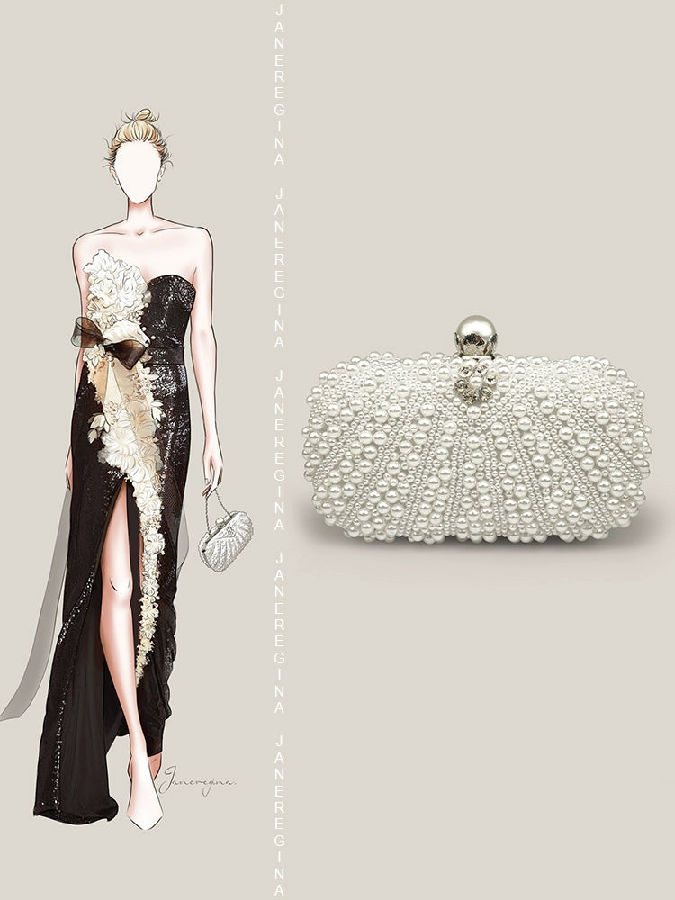 White Fancy Fashionable Pearl Dinner Bag