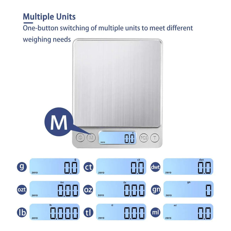 Digital Kitchen Scale - 3000g/0.1g Jewelry and Food Scale, LCD Display, Tare Function