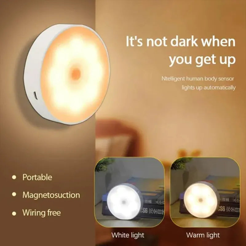 PIR Motion Sensor LED Night Light - USB Rechargeable Lamp for Kitchen Cabinet, Wardrobe, Staircase, and Closet