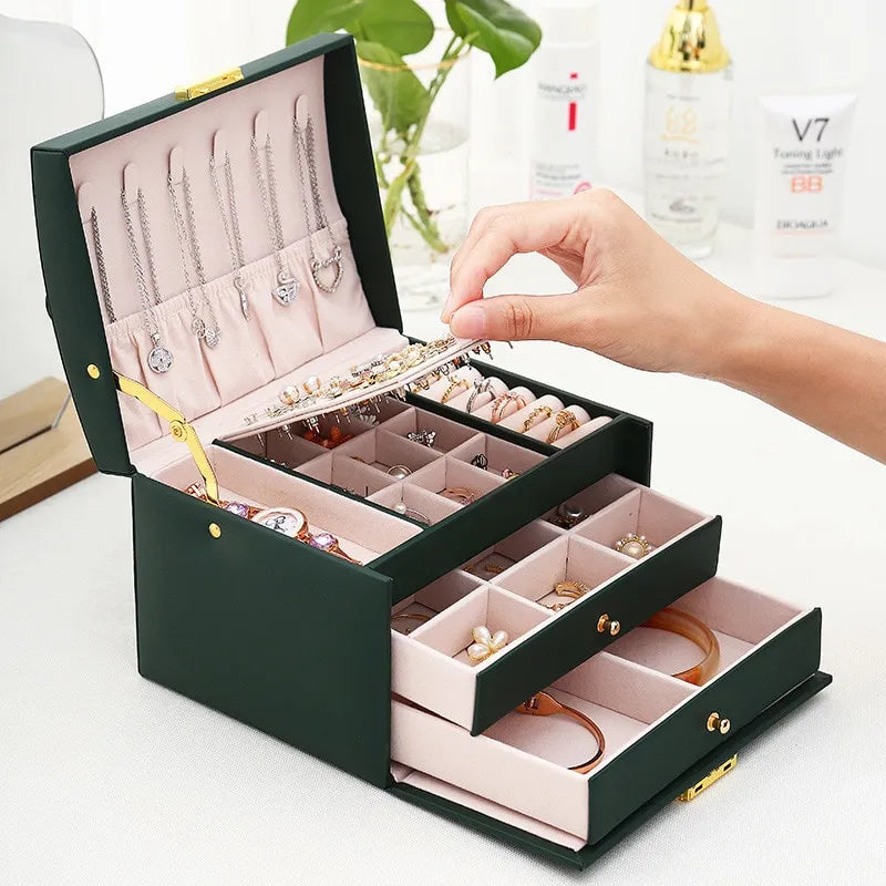 Three Layer Multifunctional Leather Drawer - Jewelry Box