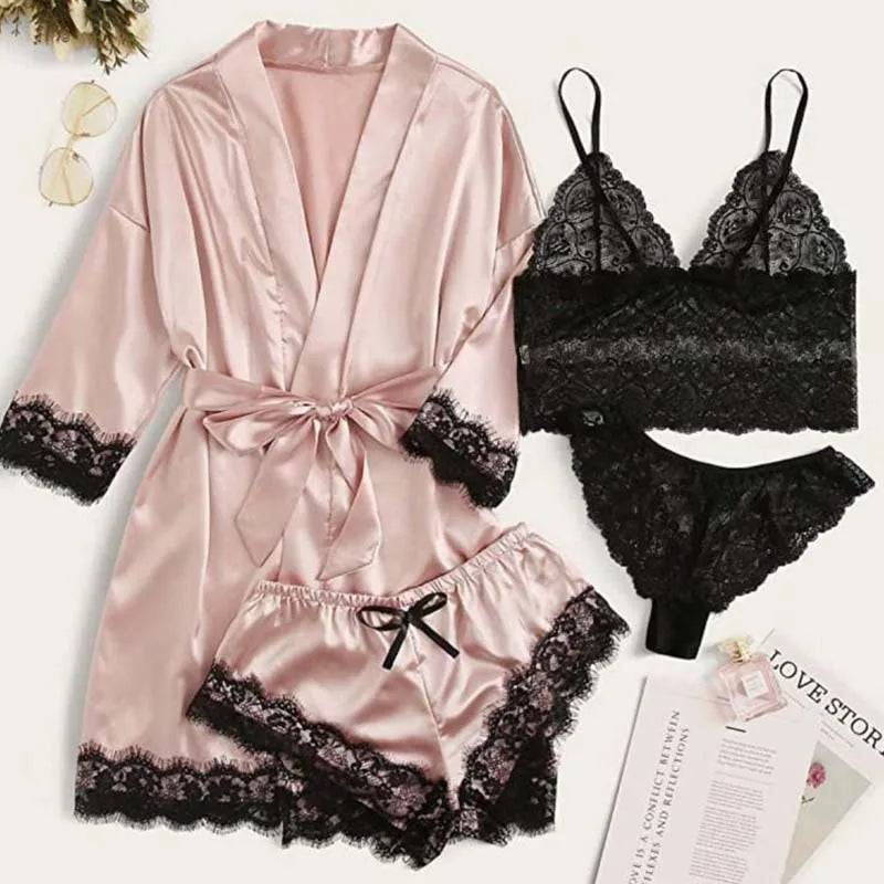 Woman Sleepwear Pajamas Ser With Robe Sexy