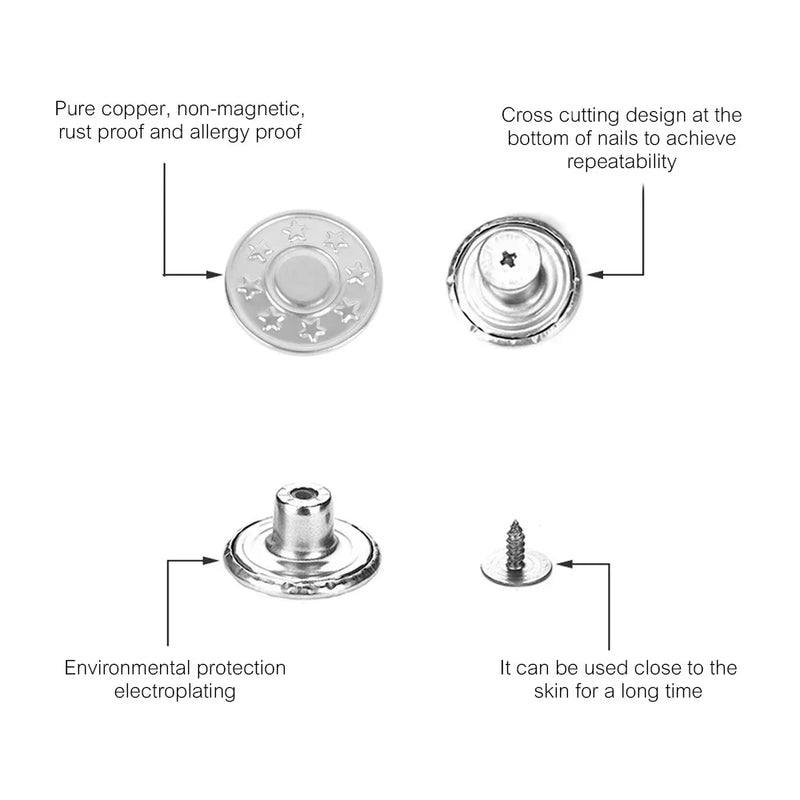 Metal Jeans Buttons 17mm - Seamless Replacement