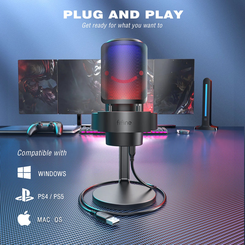 FIFINE USB Microphone for Recording and Streaming on PC and Mac