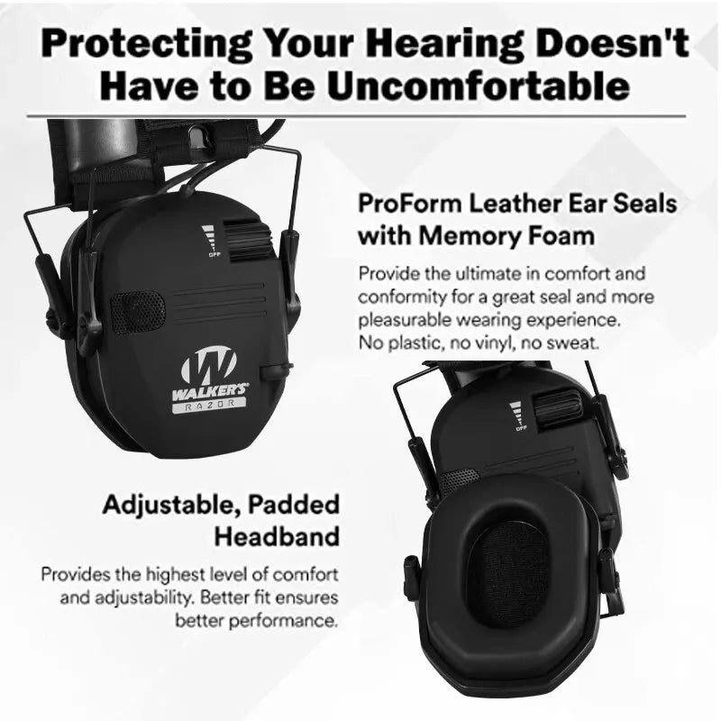 Walker's Razor Slim Electronic Earmuffs - Adjustable Hearing Protection for Shooting & Hunting