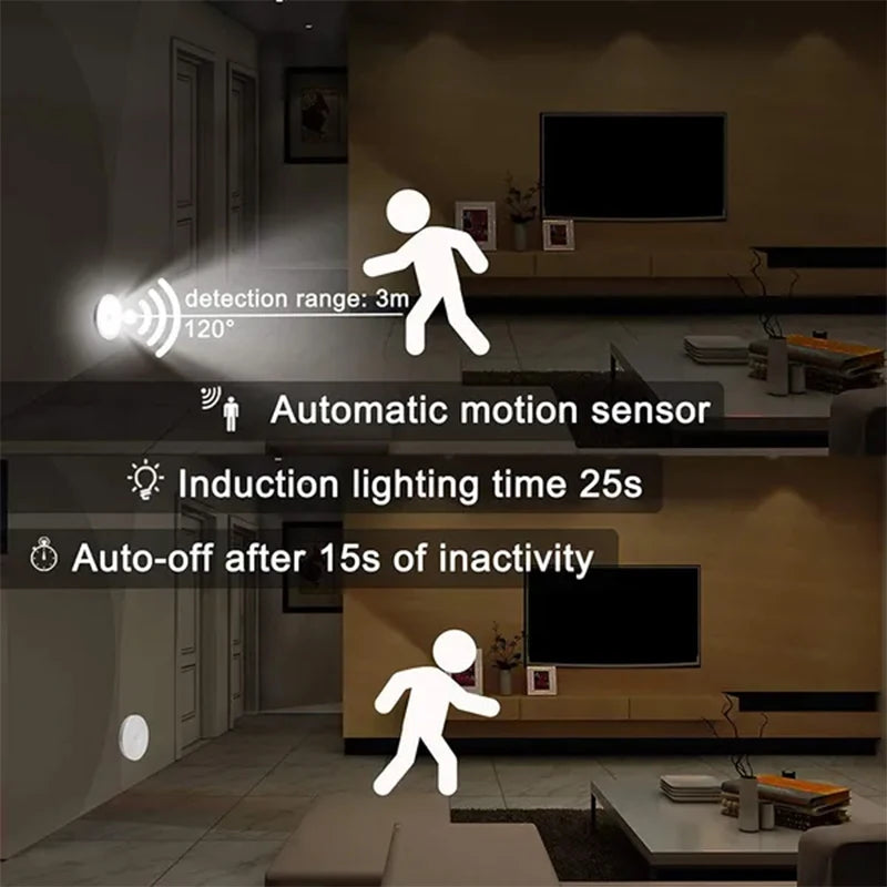 PIR Motion Sensor LED Night Light - USB Rechargeable Lamp for Kitchen Cabinet, Wardrobe, Staircase, and Closet