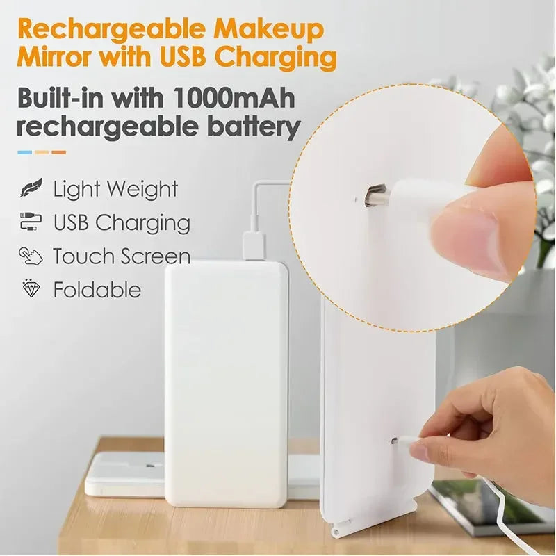 Foldable Touch Screen LED Makeup Mirror