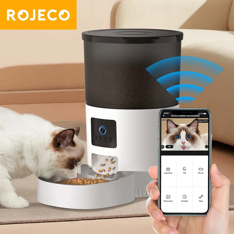 Automatic Cat Feeder with Camera - Smart Pet Food Dispenser, Voice Recorder, Remote Control for Cats and Dogs