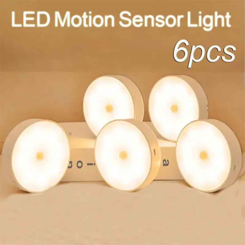 PIR Motion Sensor LED Night Light - USB Rechargeable Lamp for Kitchen Cabinet, Wardrobe, Staircase, and Closet