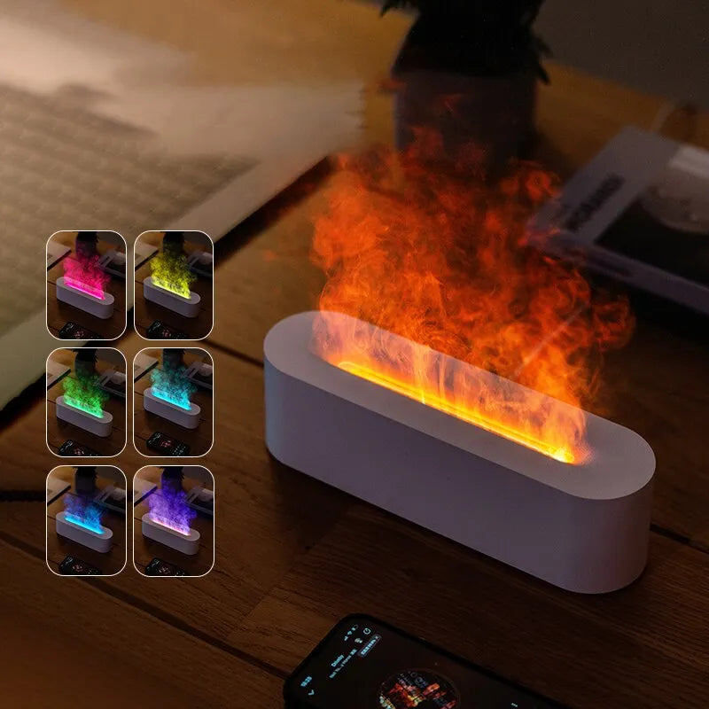 Newest RGB Flame Aroma Diffuser Humidifier - USB Desktop Purifier with 7-Color Simulation Light for Bedroom Aromatherapy