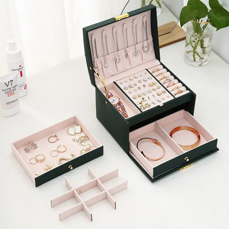 Three Layer Multifunctional Leather Drawer - Jewelry Box