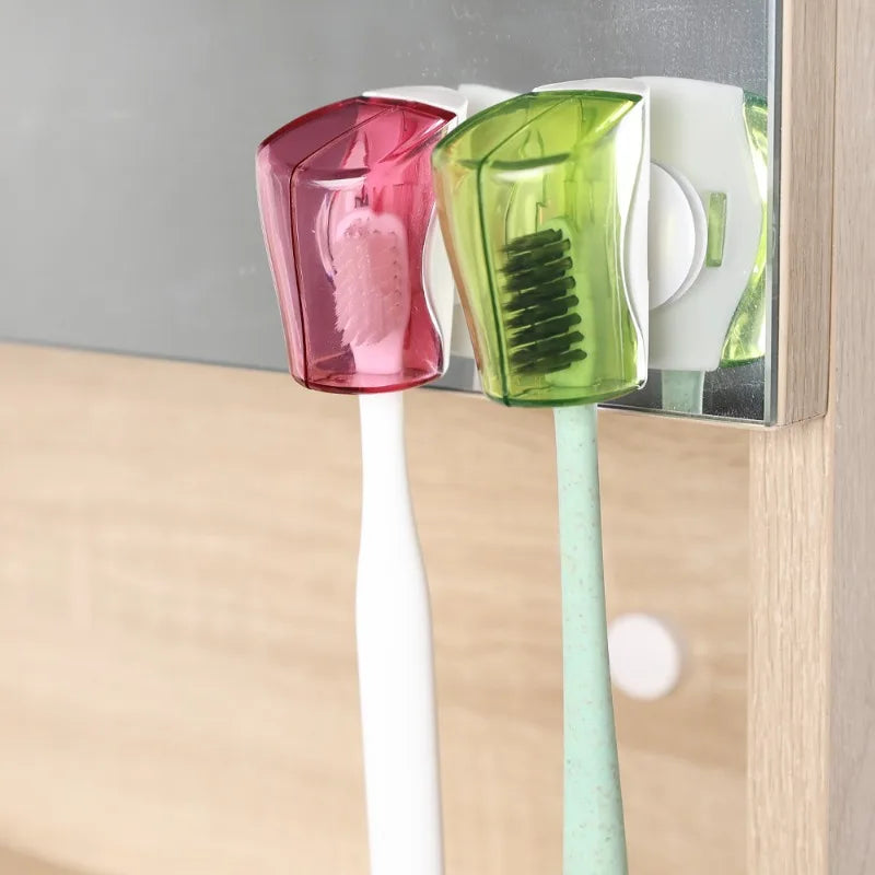 Toothbrush Holder with Suction Cup - Wall-Mounted Dustproof Cover and Storage Case for Bathroom and Travel