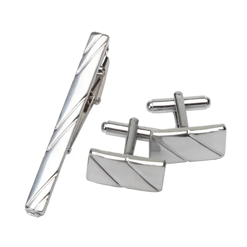 Men's Classic Tie Clips and Cufflinks Set