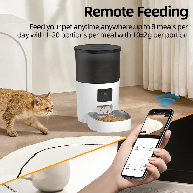 Automatic Cat Feeder with Camera - Smart Pet Food Dispenser, Voice Recorder, Remote Control for Cats and Dogs