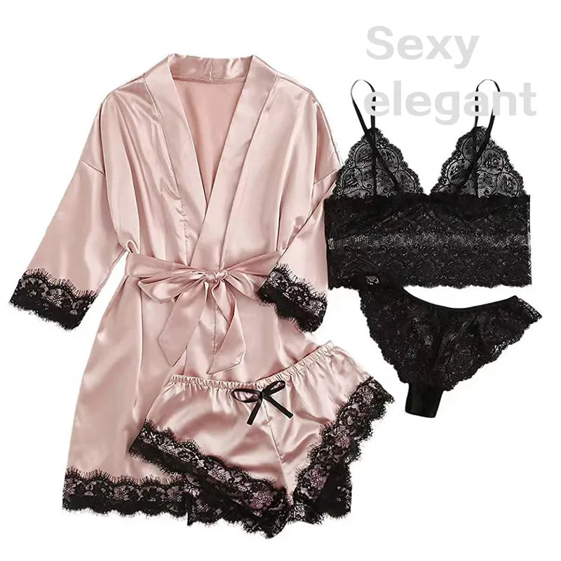 Woman Sleepwear Pajamas Ser With Robe Sexy