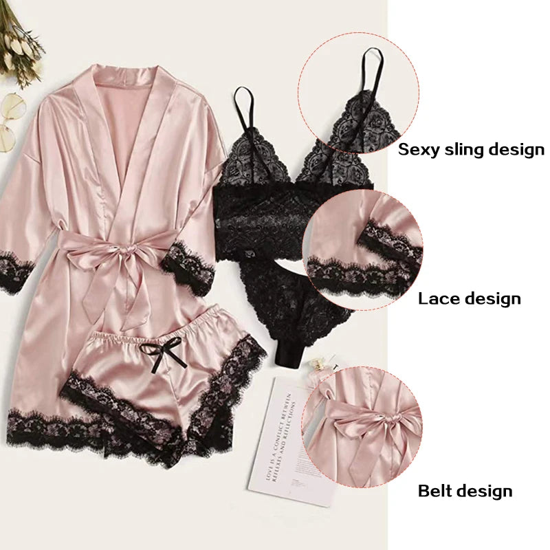 Woman Sleepwear Pajamas Ser With Robe Sexy