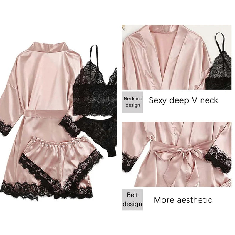 Woman Sleepwear Pajamas Ser With Robe Sexy