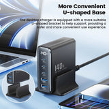 Toocki 140W GaN USB Charger - 5-in-1 Desktop Fast Charge with LED Display, USB Type-C for iPhone, Xiaomi, Smartphones, and Laptops