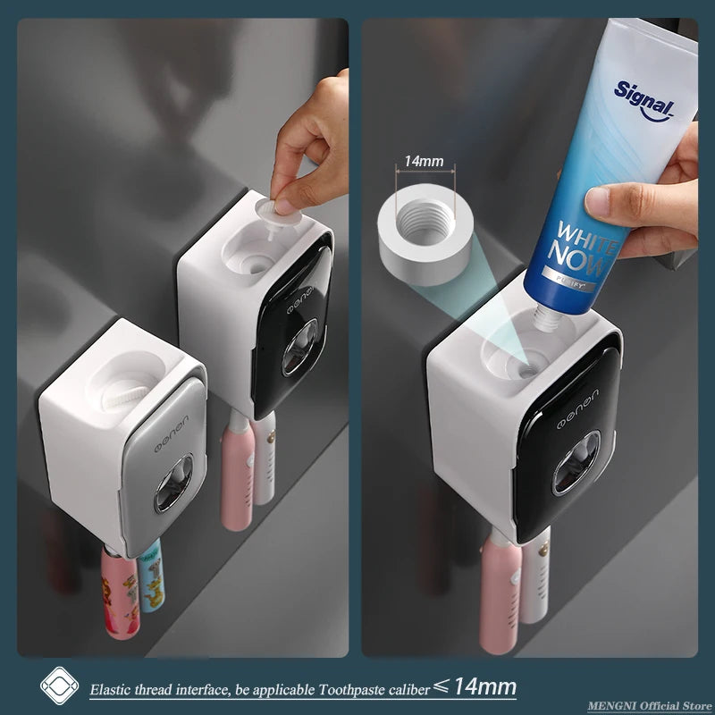 Automatic Toothpaste Dispenser and Toothbrush Holder - Wall-Mounted Bathroom Accessories Set