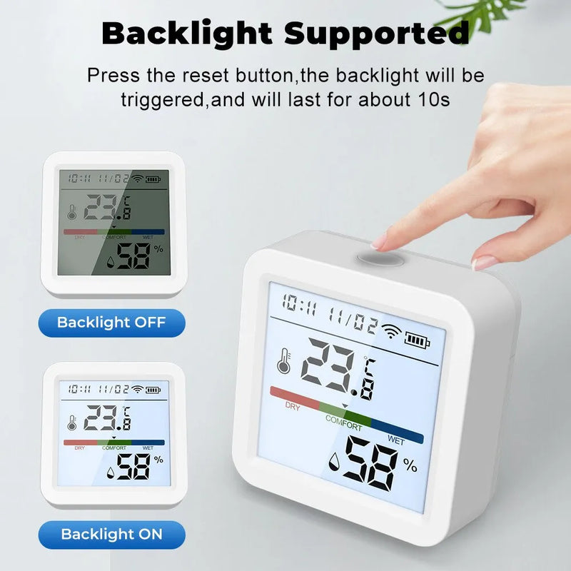 Tuya WiFi Temperature and Humidity Sensor - Smart Life Backlight Hygrometer Thermometer, Supports Alexa and Google Home Assistant