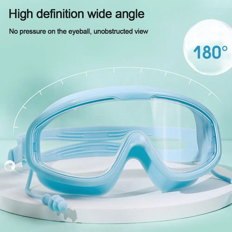 Anti-Fog Wide View Swim Goggles with Earplugs