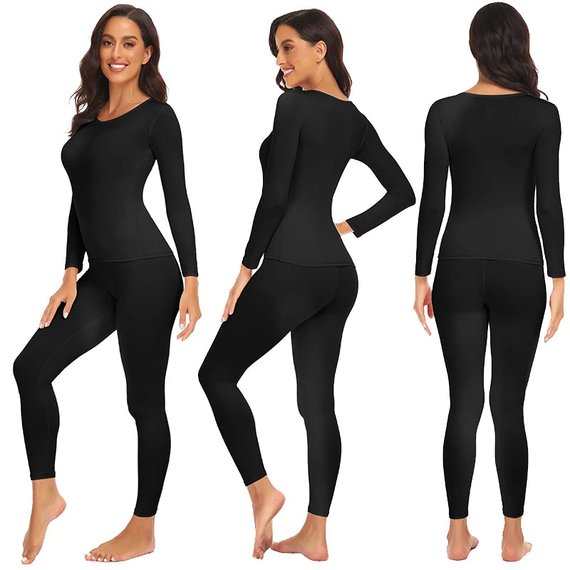 Women's Thermal Underwear Set - Fleece Lined, Soft, Top and Bottom, 2-Piece