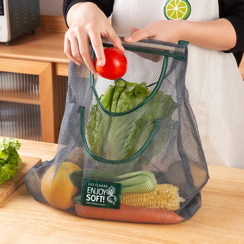 Reusable Kitchen Hanging Mesh Bag - Home Storage Net for Fruits, Vegetables, Ginger, Garlic, Potatoes, and Onions