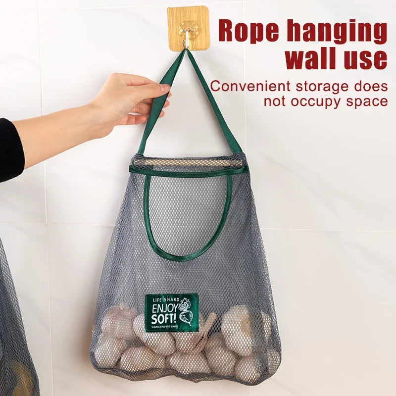 Reusable Kitchen Hanging Mesh Bag - Home Storage Net for Fruits, Vegetables, Ginger, Garlic, Potatoes, and Onions