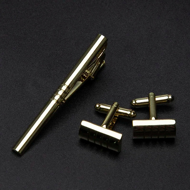 Men's Classic Tie Clips and Cufflinks Set