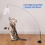 Pet Cat Toy - Interactive Wand with Fluffy Feather and Bell, Sucker Stick for Kitten Hunting and Exercise