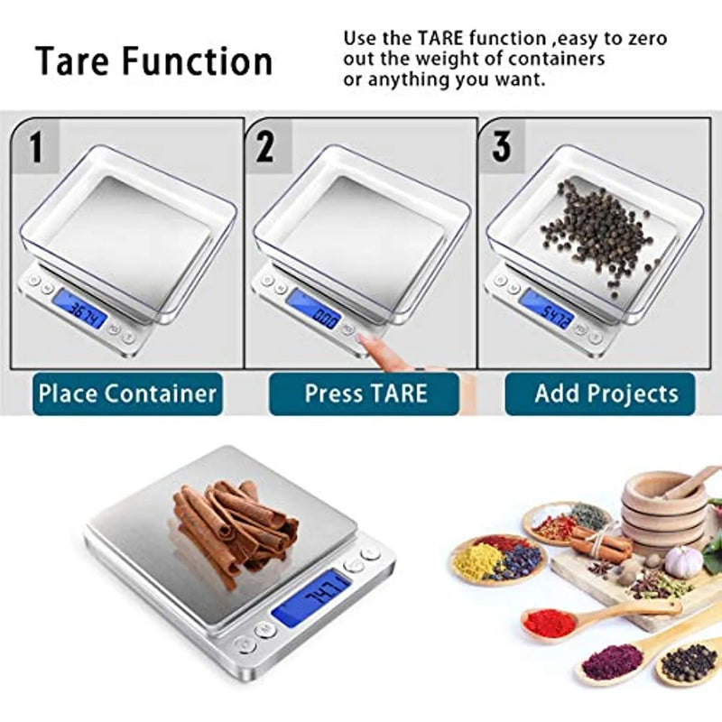 Digital Kitchen Scale - 3000g/0.1g Jewelry and Food Scale, LCD Display, Tare Function