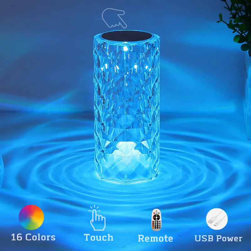 Crystal Table Lamp  Touch/Remote Dimmable Night Light USB LED