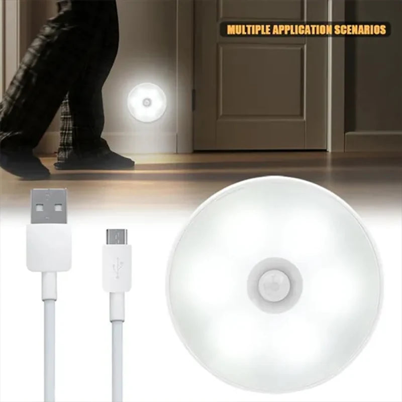 PIR Motion Sensor LED Night Light - USB Rechargeable Lamp for Kitchen Cabinet, Wardrobe, Staircase, and Closet